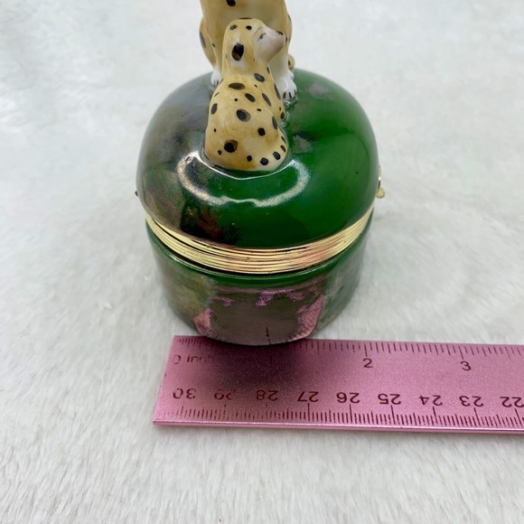Vintage Fitz and Floyd Spotted Dalmatian Dogs Trinket Box Green Porcelain 1985 - Picture 11 of 11